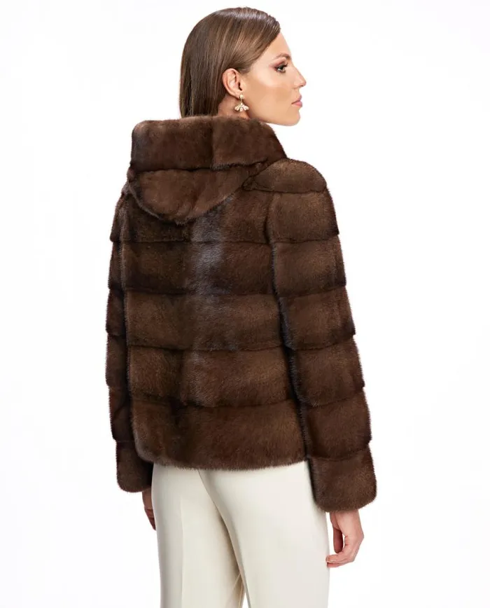 Jackets Women039s Maximilian Hooded Horizontal Mink Jacket