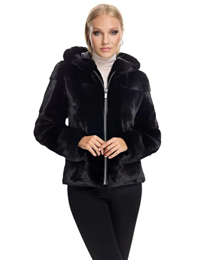 Jackets Women039s Maximilian Hooded Horizontal Mink Jacket