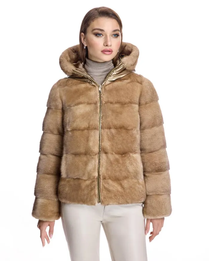 Jackets Women039s Maximilian Horizontal Reversible Mink Jacket With Hood