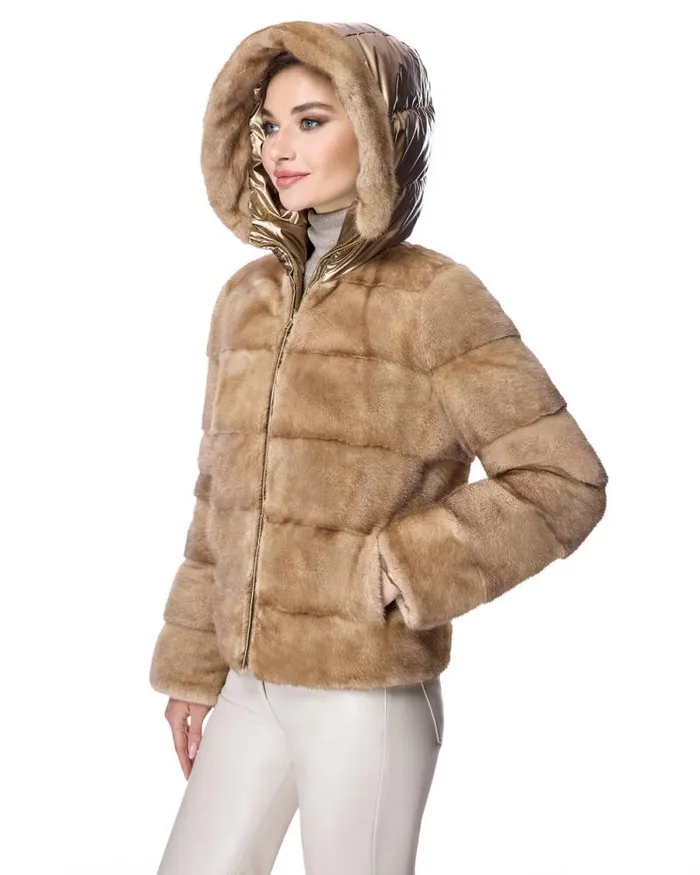 Jackets Women039s Maximilian Horizontal Reversible Mink Jacket With Hood