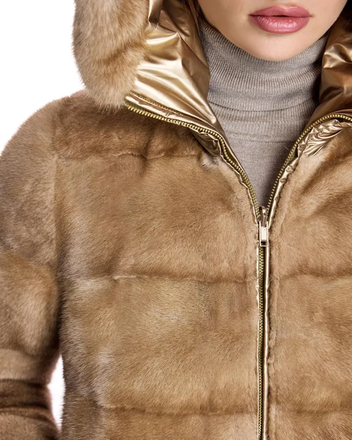 Jackets Women039s Maximilian Horizontal Reversible Mink Jacket With Hood