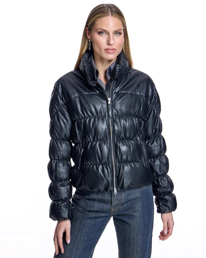 Jackets Women039s Maximilian Horizontal Rouched Leather Jacket