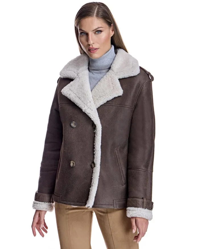 Jackets Women039s Maximilian Julia and Stella Double Breasted Shearling Jacket