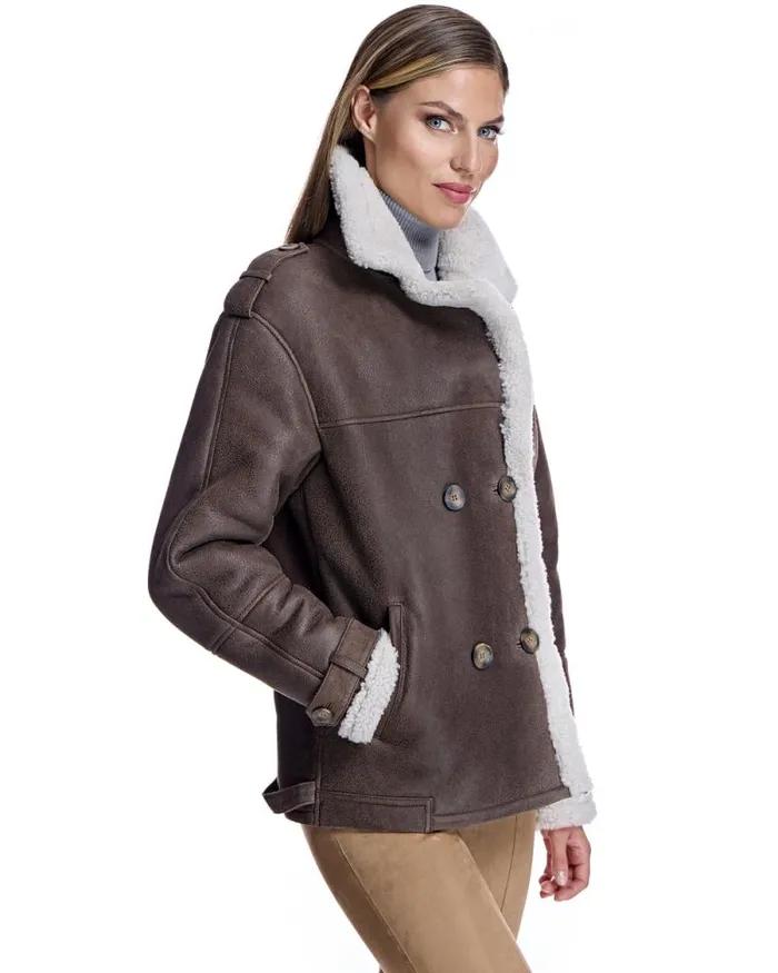 Jackets Women039s Maximilian Julia and Stella Double Breasted Shearling Jacket