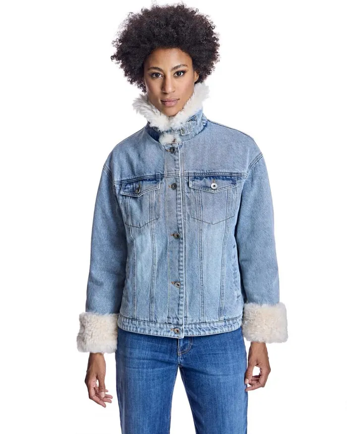 Jackets Women039s Maximilian Julia and Stella FurTrimmed Denim Jacket