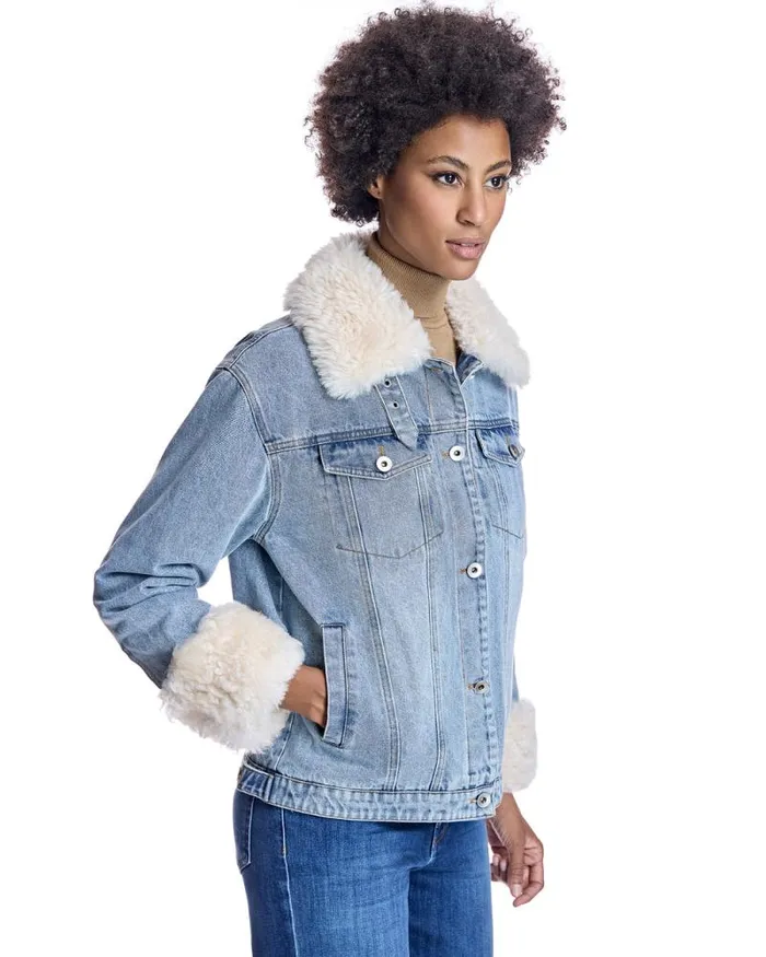 Jackets Women039s Maximilian Julia and Stella FurTrimmed Denim Jacket