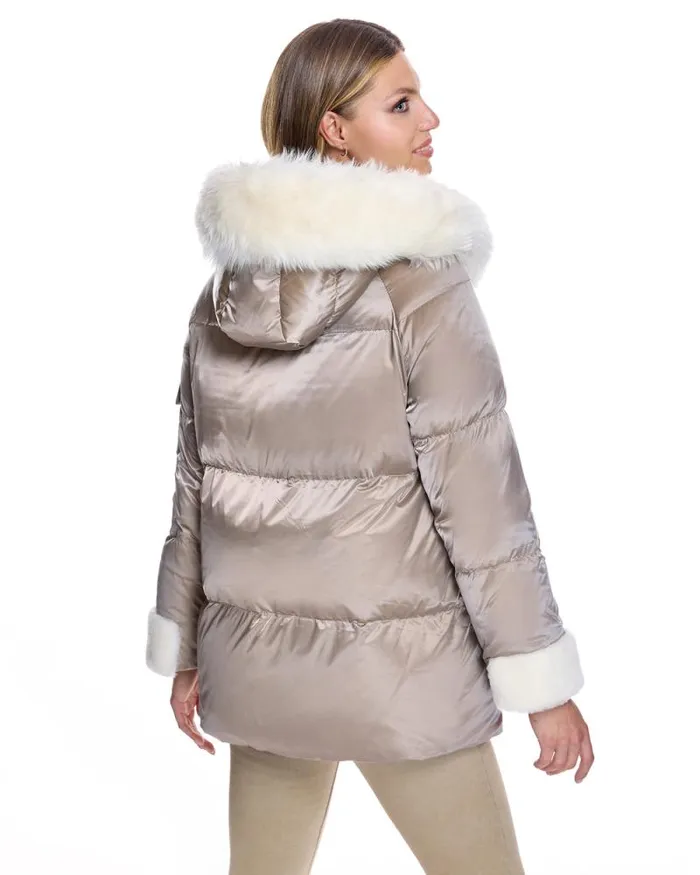 Jackets Women039s Maximilian Julia and Stella Hooded Puffer With Lamb Trim