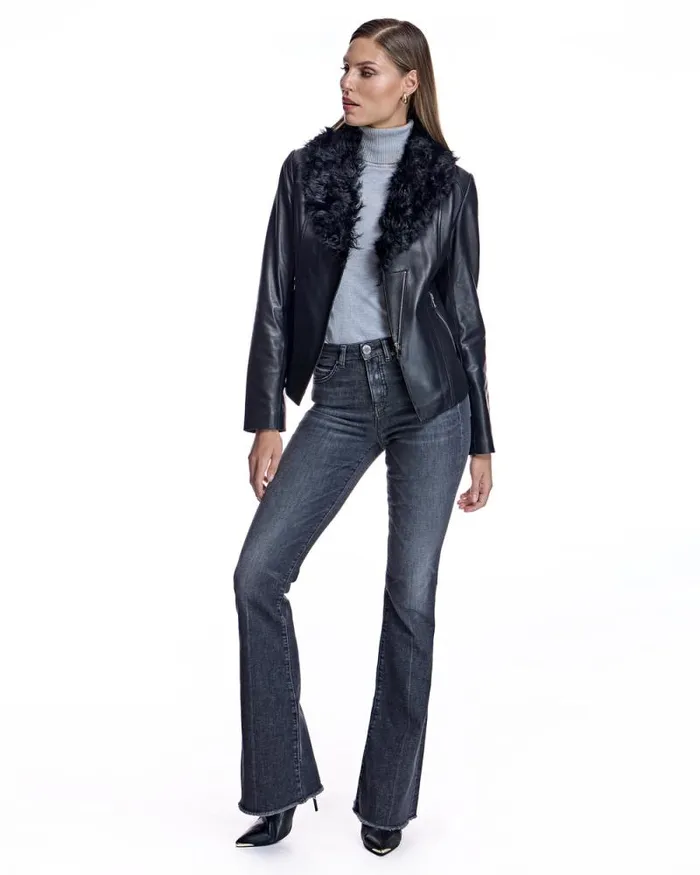 Jackets Women039s Maximilian Julia and Stella Leather Jacket With Dyed Curly Lamb Trim
