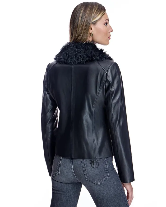 Jackets Women039s Maximilian Julia and Stella Leather Jacket With Dyed Curly Lamb Trim