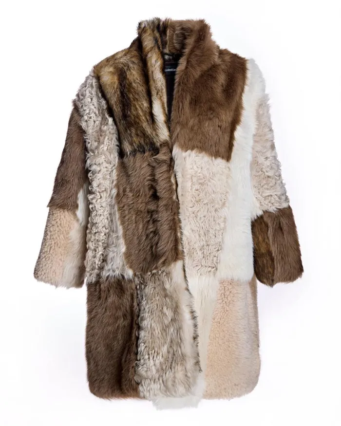 Jackets Women039s Maximilian Julia and Stella Patchwork Shearling Overcoat