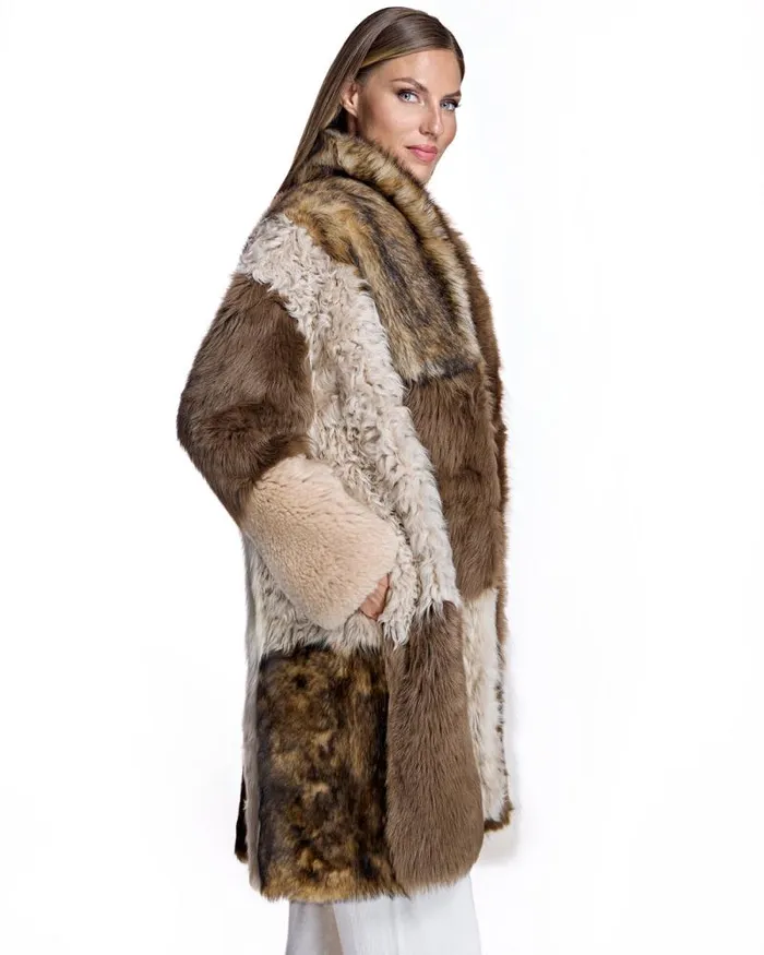 Jackets Women039s Maximilian Julia and Stella Patchwork Shearling Overcoat