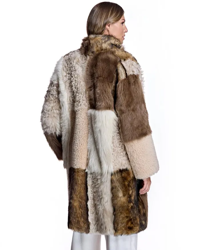 Jackets Women039s Maximilian Julia and Stella Patchwork Shearling Overcoat