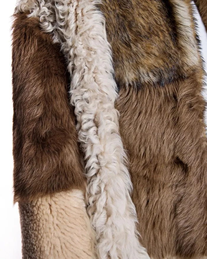 Jackets Women039s Maximilian Julia and Stella Patchwork Shearling Overcoat