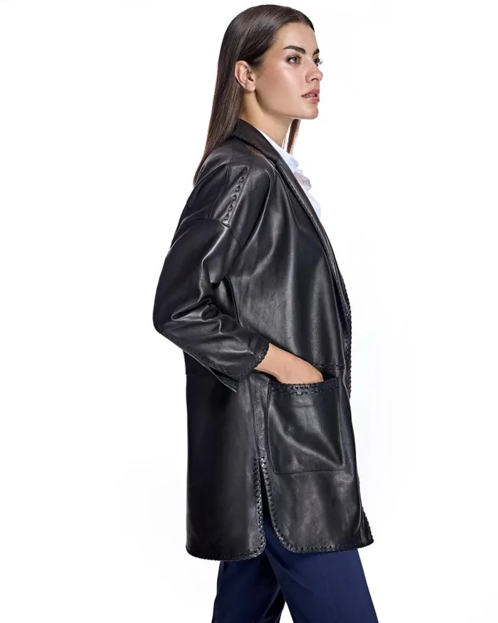 Jackets Women039s Maximilian Julia And Stella Oversized Leather Blazer