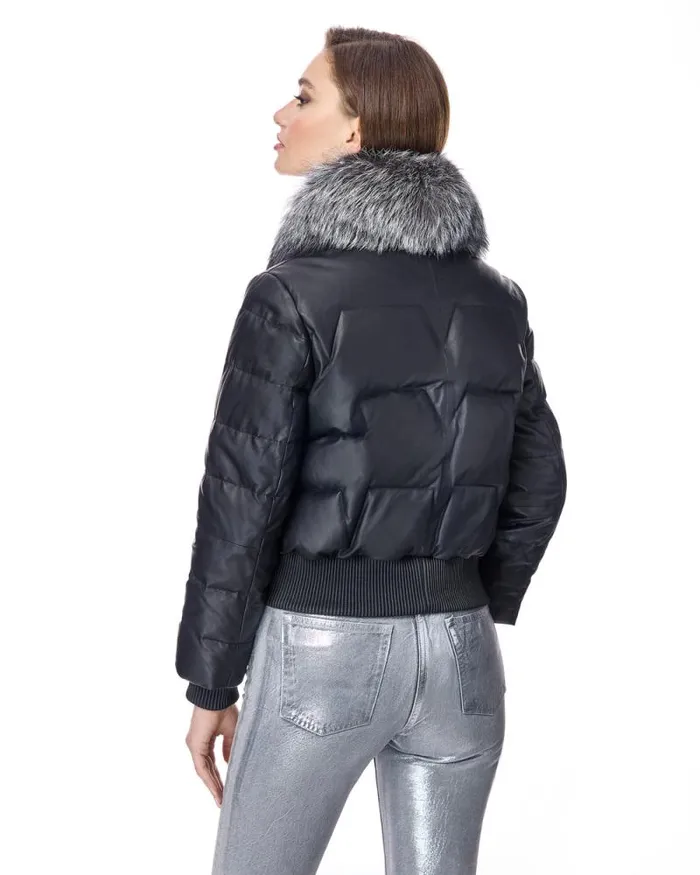 Jackets Women039s Maximilian Leather Bomber Jacket With Silver Fox Collar