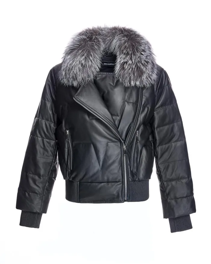 Jackets Women039s Maximilian Leather Bomber Jacket With Silver Fox Collar
