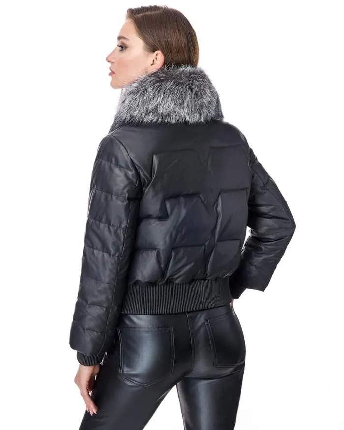Jackets Women039s Maximilian Leather Bomber Jacket With Silver Fox Collar