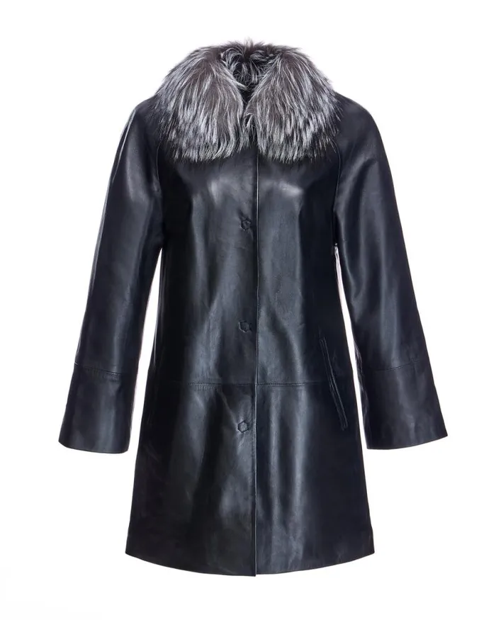 Jackets Women039s Maximilian Leather Coat With Silver Fox Collar