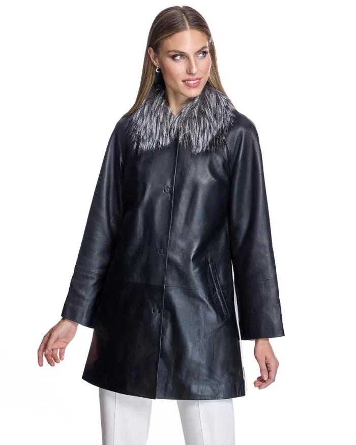 Jackets Women039s Maximilian Leather Coat With Silver Fox Collar