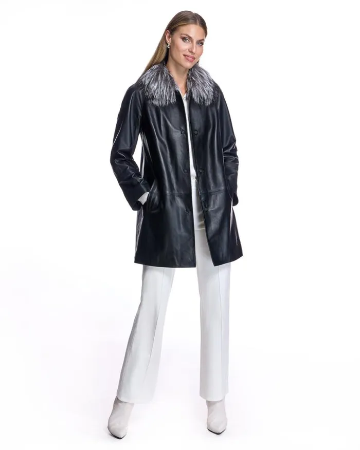 Jackets Women039s Maximilian Leather Coat With Silver Fox Collar