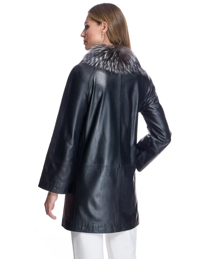 Jackets Women039s Maximilian Leather Coat With Silver Fox Collar
