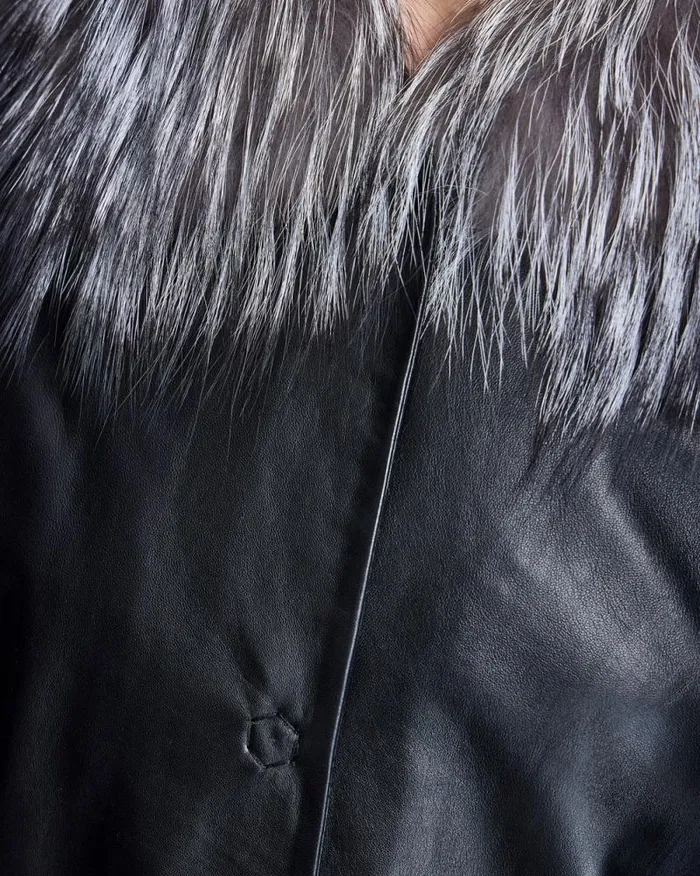 Jackets Women039s Maximilian Leather Coat With Silver Fox Collar