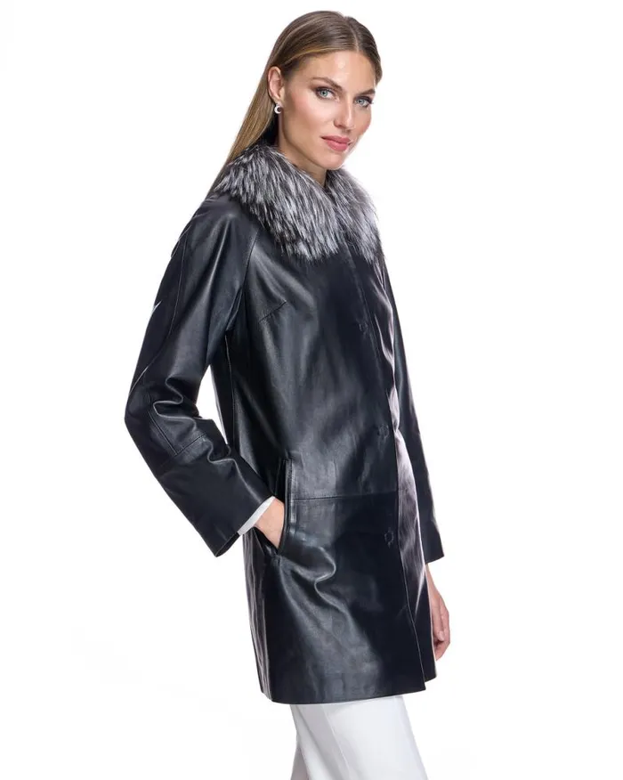 Jackets Women039s Maximilian Leather Coat With Silver Fox Collar