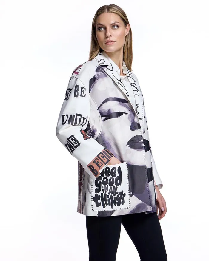 Jackets Women039s Maximilian Leather Jacket With Graffitti Print