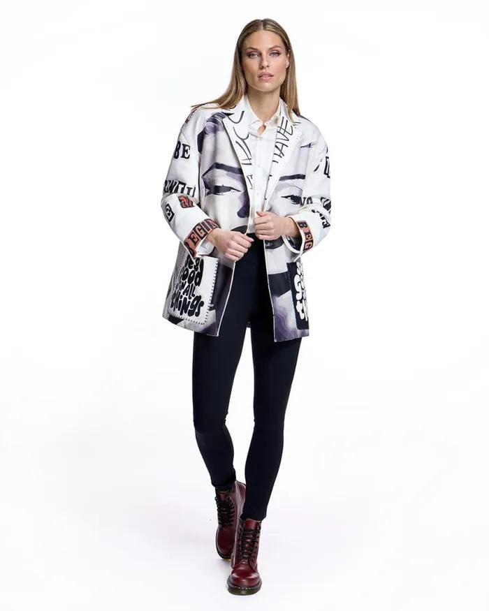 Jackets Women039s Maximilian Leather Jacket With Graffitti Print