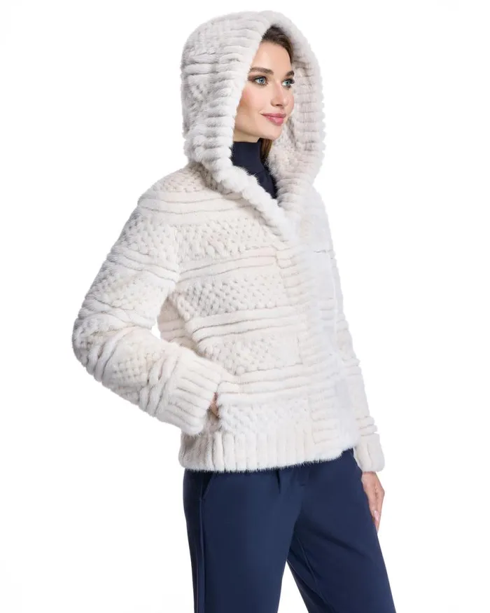 Jackets Women039s Maximilian Popcorn Hooded Mink Jacket