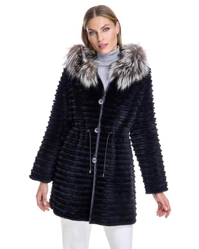 Jackets Women039s Maximilian Rabbit Reversible Coat With Fox Trimmed Hood