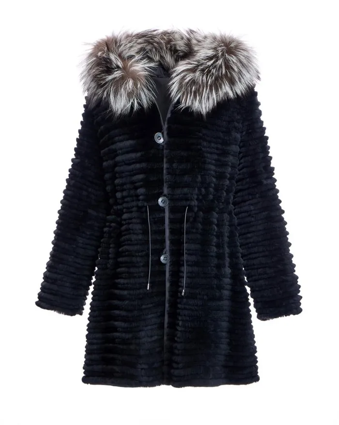 Jackets Women039s Maximilian Rabbit Reversible Coat With Fox Trimmed Hood