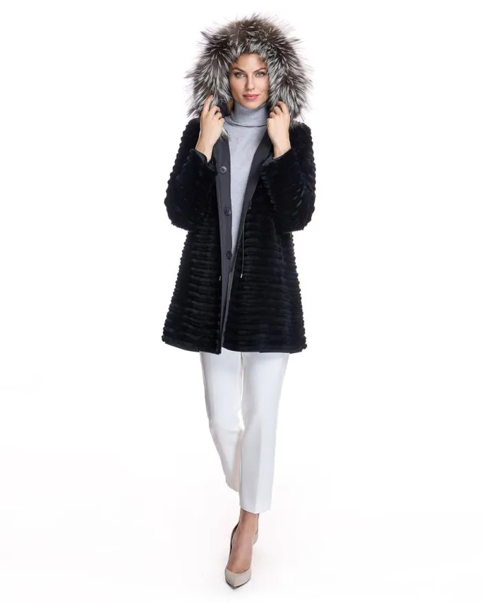 Jackets Women039s Maximilian Rabbit Reversible Coat With Fox Trimmed Hood