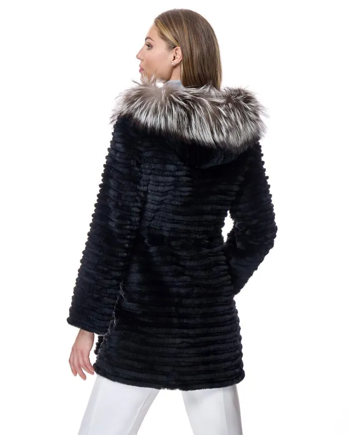 Jackets Women039s Maximilian Rabbit Reversible Coat With Fox Trimmed Hood