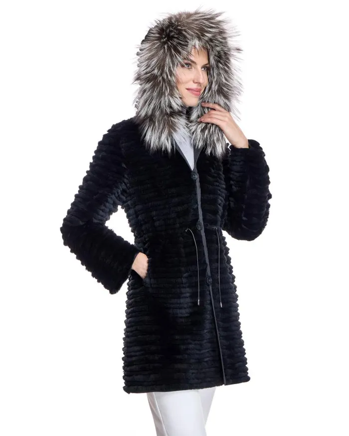 Jackets Women039s Maximilian Rabbit Reversible Coat With Fox Trimmed Hood