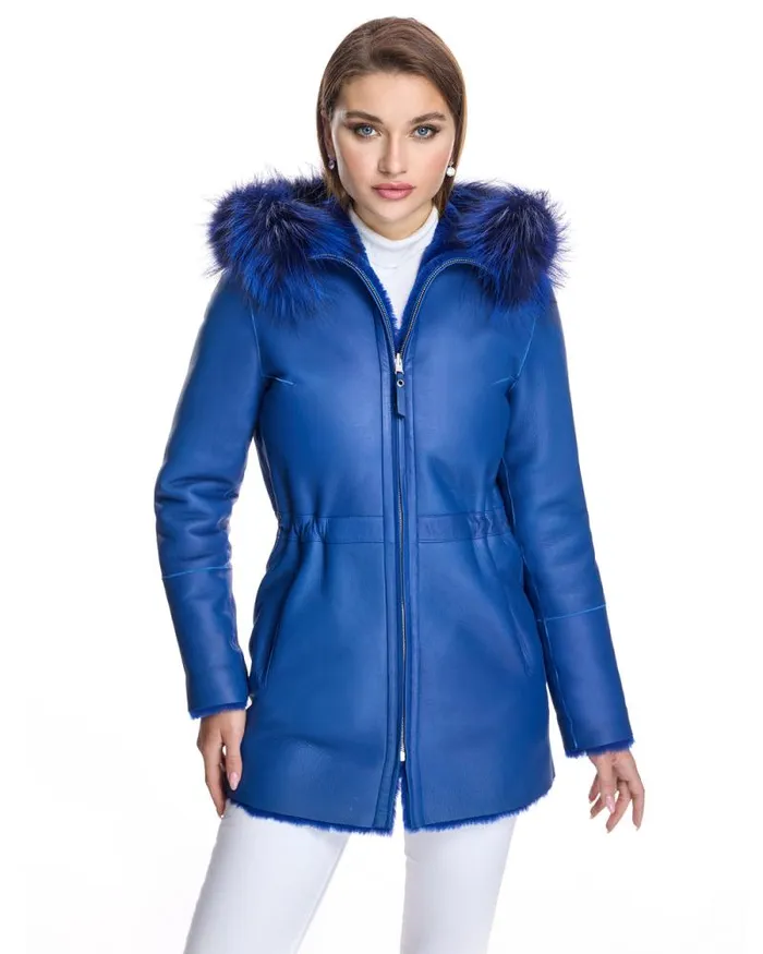 Jackets Women039s Maximilian Reversible Shearling Lamb Jacket With Fox Trimmed Hood