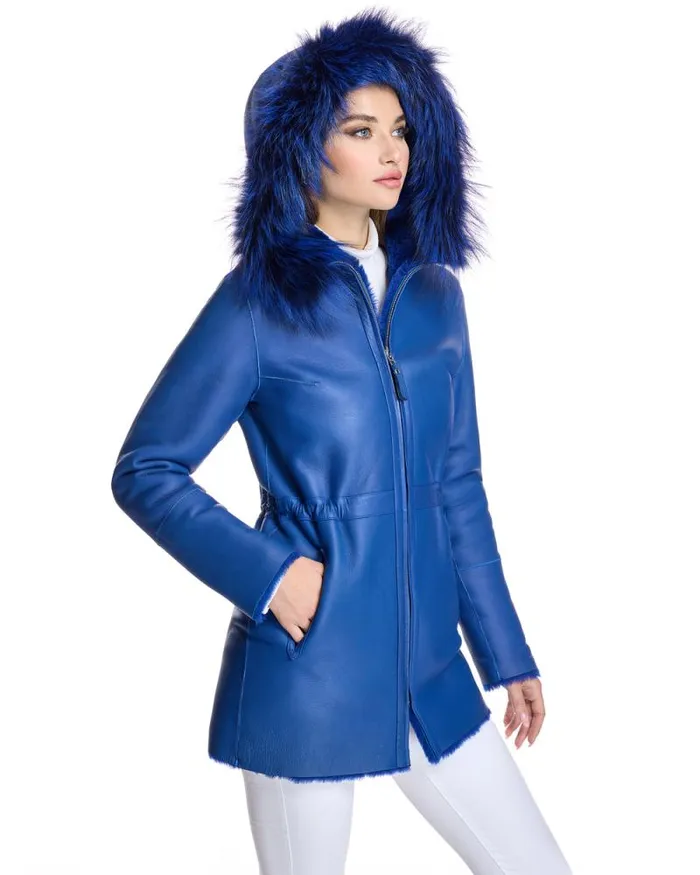 Jackets Women039s Maximilian Reversible Shearling Lamb Jacket With Fox Trimmed Hood