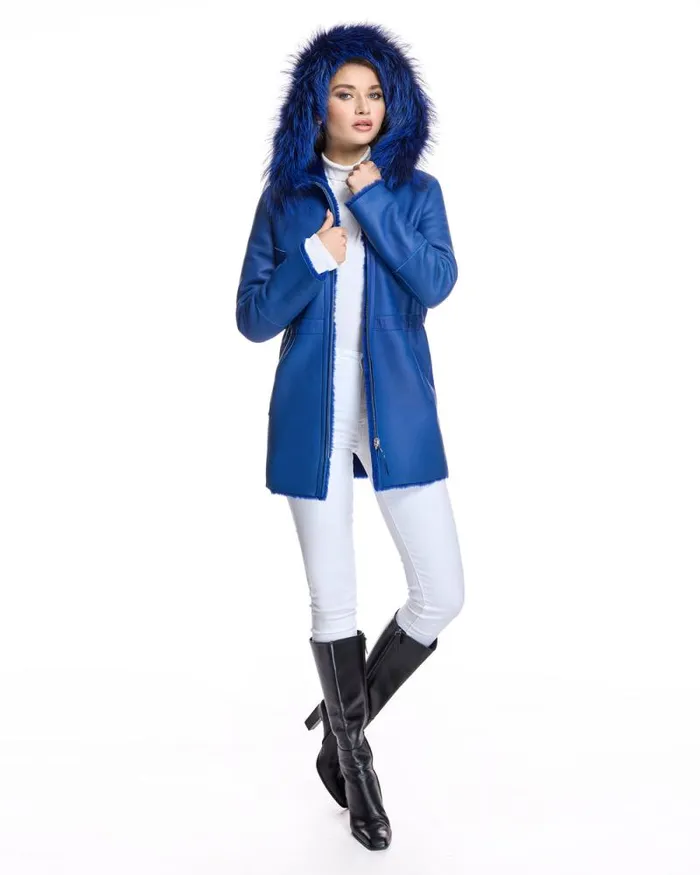 Jackets Women039s Maximilian Reversible Shearling Lamb Jacket With Fox Trimmed Hood