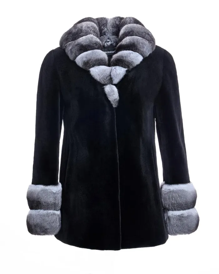 Jackets Women039s Maximilian Sheared Mink Coat With Chinchilla Trim