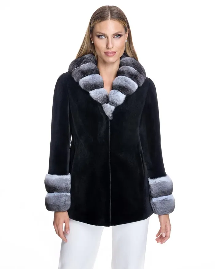 Jackets Women039s Maximilian Sheared Mink Coat With Chinchilla Trim