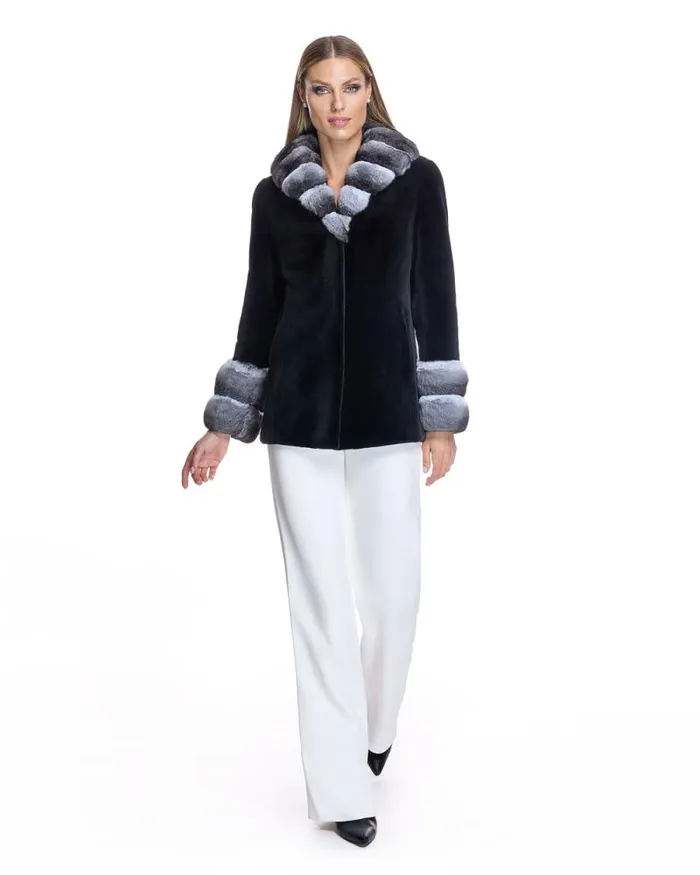 Jackets Women039s Maximilian Sheared Mink Coat With Chinchilla Trim