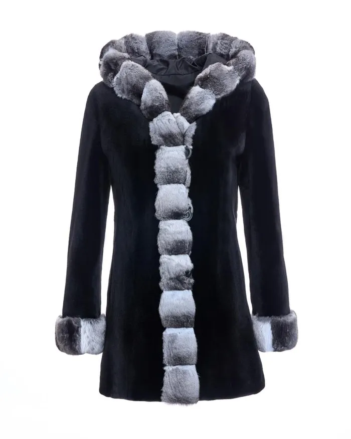 Jackets Women039s Maximilian Sheared Mink Reversible Hooded Coat With Chinchilla Trim Jackets Women039s Maximilian Sheared Mink Reversible Hooded Coat With Chinchilla Trim