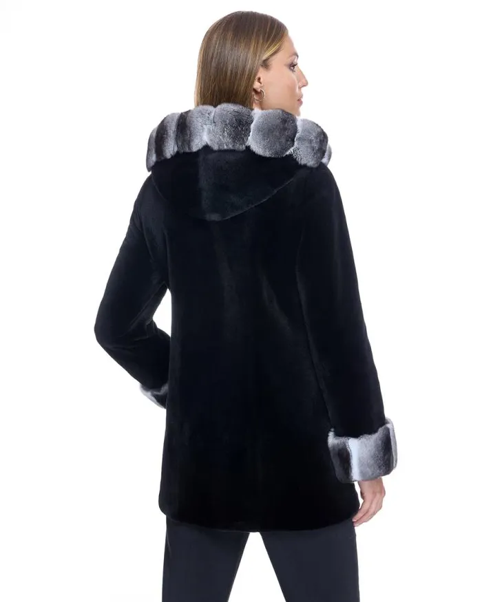 Jackets Women039s Maximilian Sheared Mink Reversible Hooded Coat With Chinchilla Trim