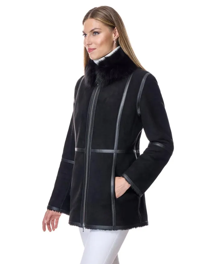 Jackets Women039s Maximilian Shearling Lamb Jacket With Fox Stand Collar