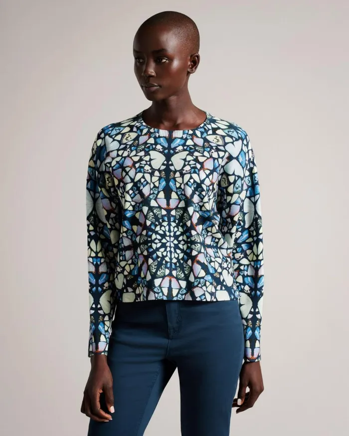Kaleidoscope Print Boxy Fit Top Medium Blue Women Ted Baker Clothing Kaleidoscope Print Boxy Fit Top Medium Blue Women Ted Baker Clothing