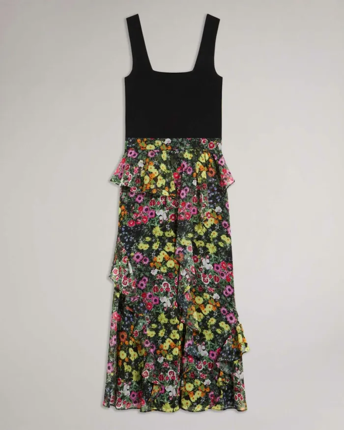Knit Bodice Dress With Ruffle Skirt Black Women Ted Baker Clothing