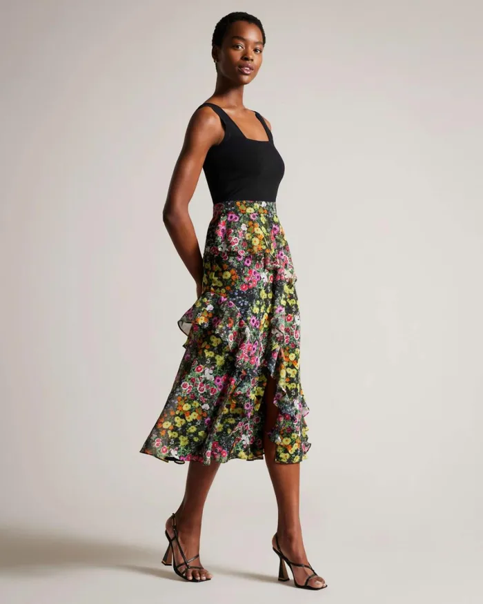 Knit Bodice Dress With Ruffle Skirt Black Women Ted Baker Clothing