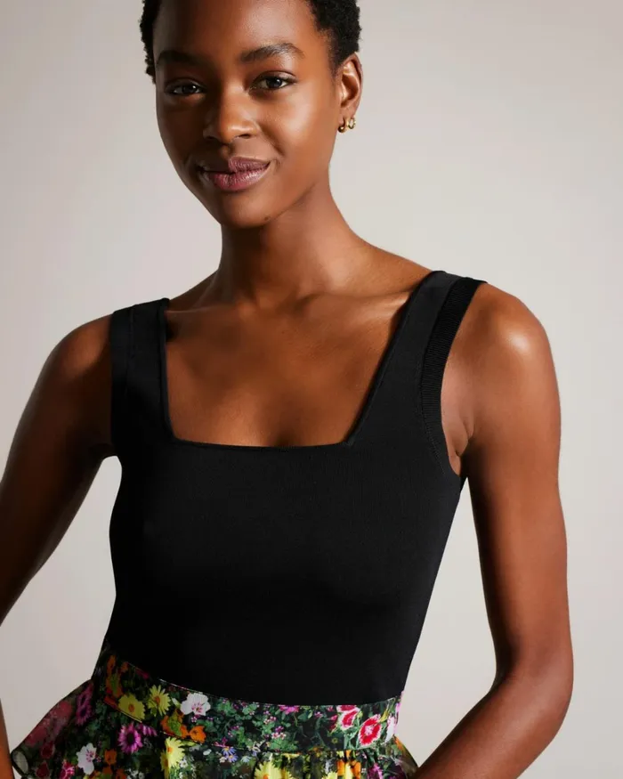 Knit Bodice Dress With Ruffle Skirt Black Women Ted Baker Clothing