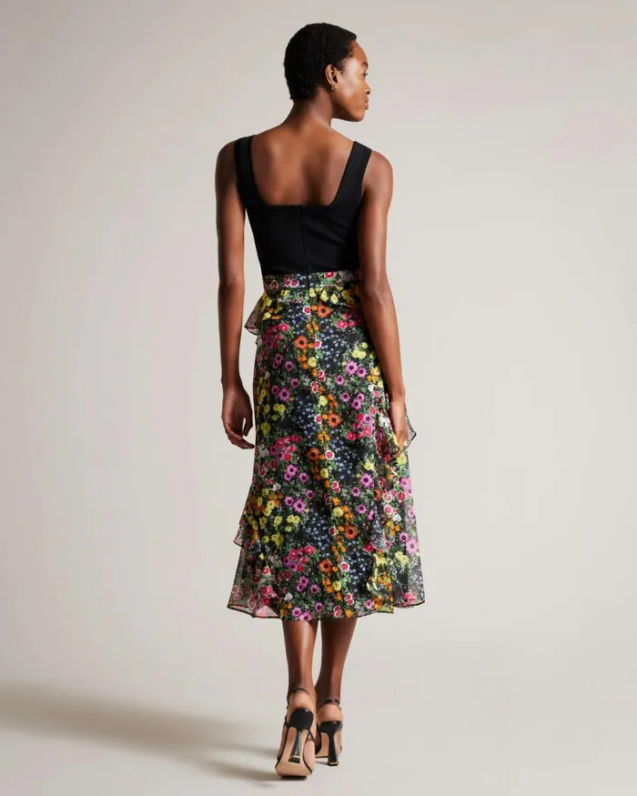 Knit Bodice Dress With Ruffle Skirt Black Women Ted Baker Clothing