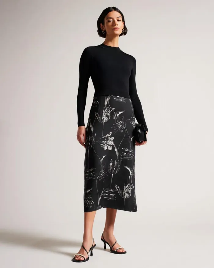 Knit Bodice Slip Skirt Dress Black Women Ted Baker Clothing